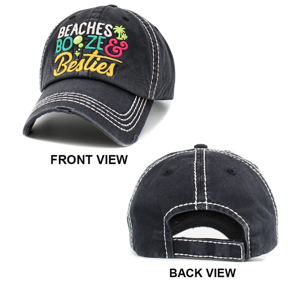 Beaches booze besties distressed baseball hat - Picture 2 of 3